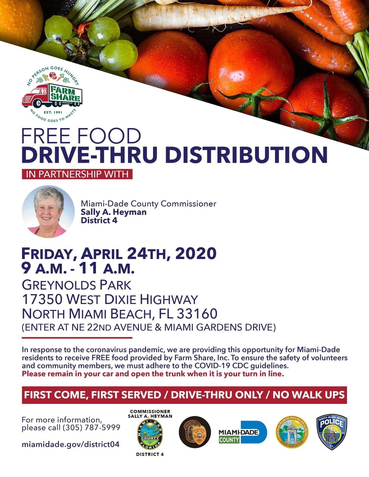 Farm Share Food Distribution 4/24 Greynolds Park Sky Lake